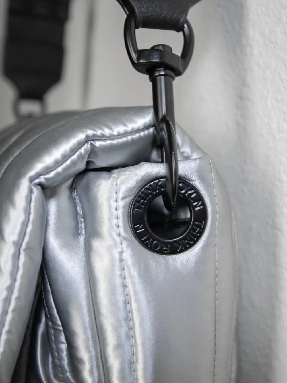 Think Royln Bar Bag Silver Liquid Metallic Puffer Bag